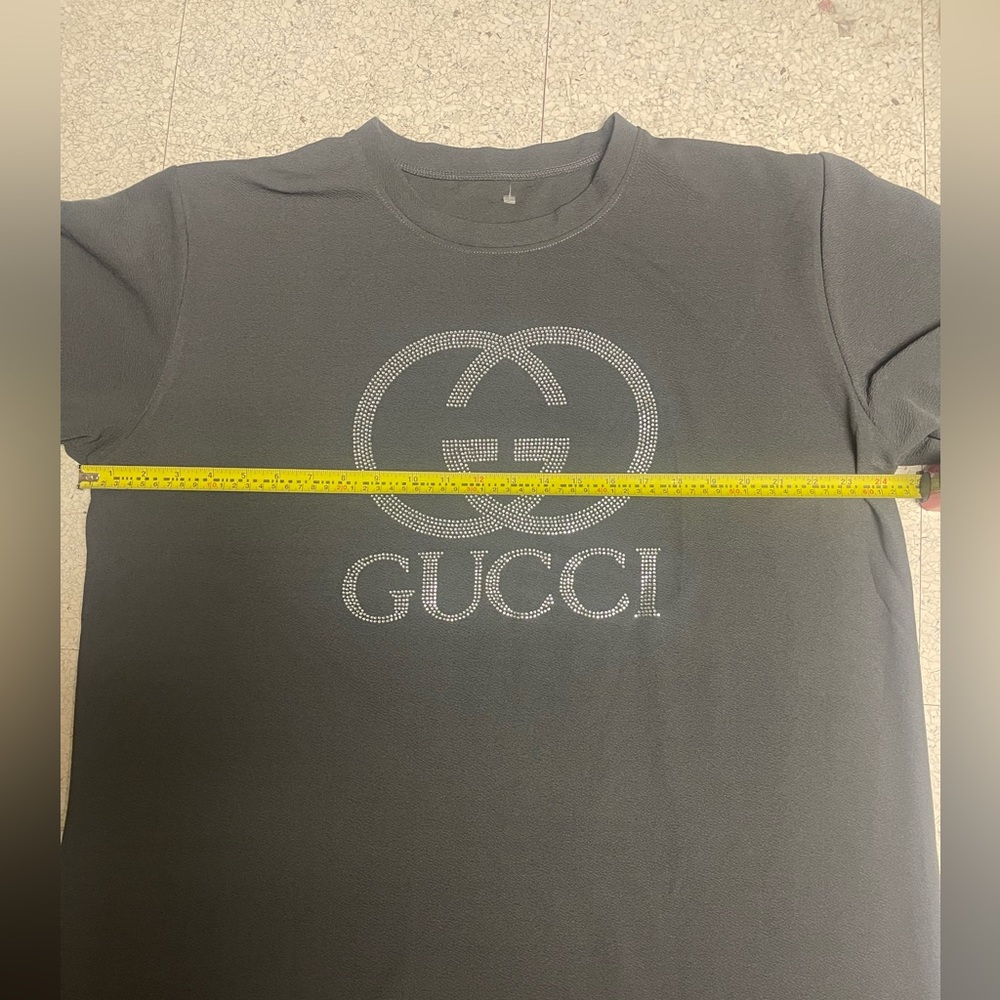 Women GG Logo rhinestone T-Shirt gray Dress NWOT. Great for beach, travel, sport - Picture 8 of 9